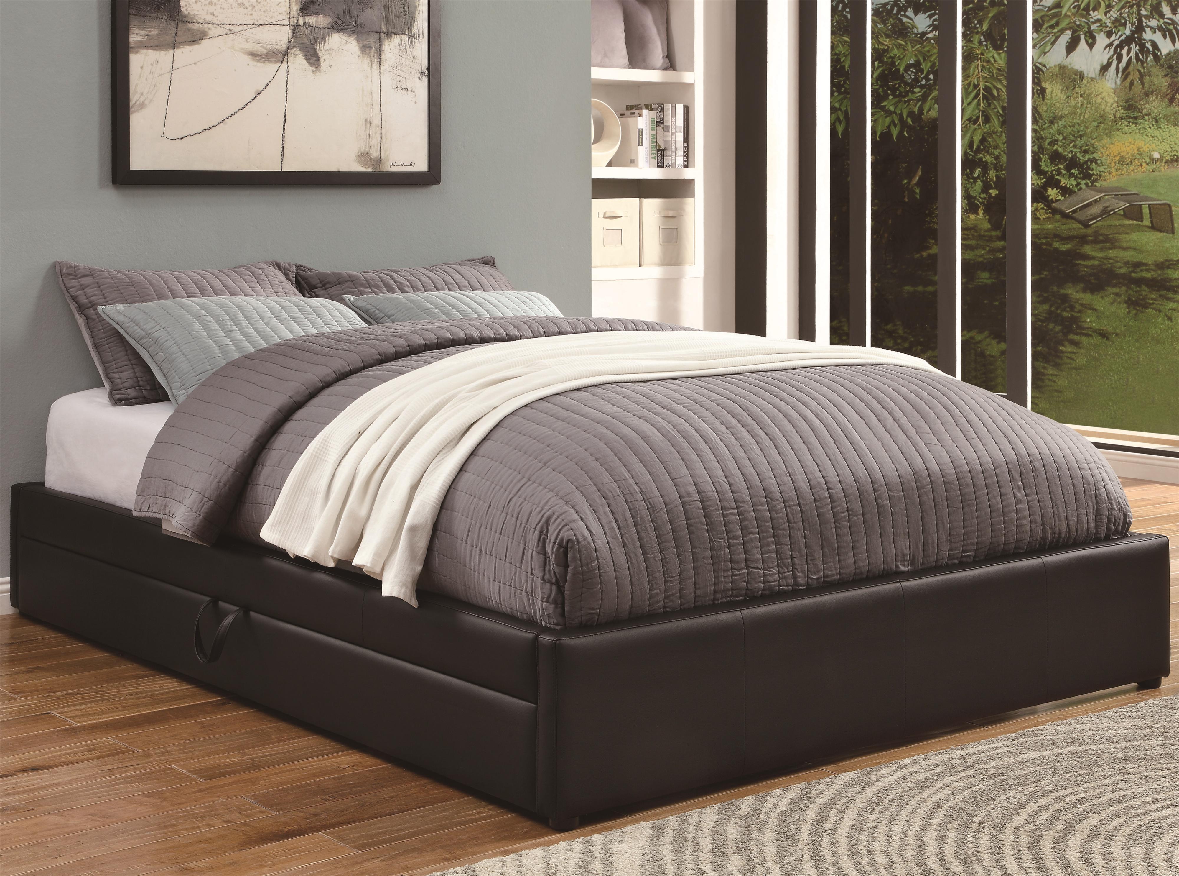 Upholstered Beds Queen Storage Bed With Black Leather Like Vinyl Upholstered Beds Queen Storage Bed With Black Leather Like Vinyl